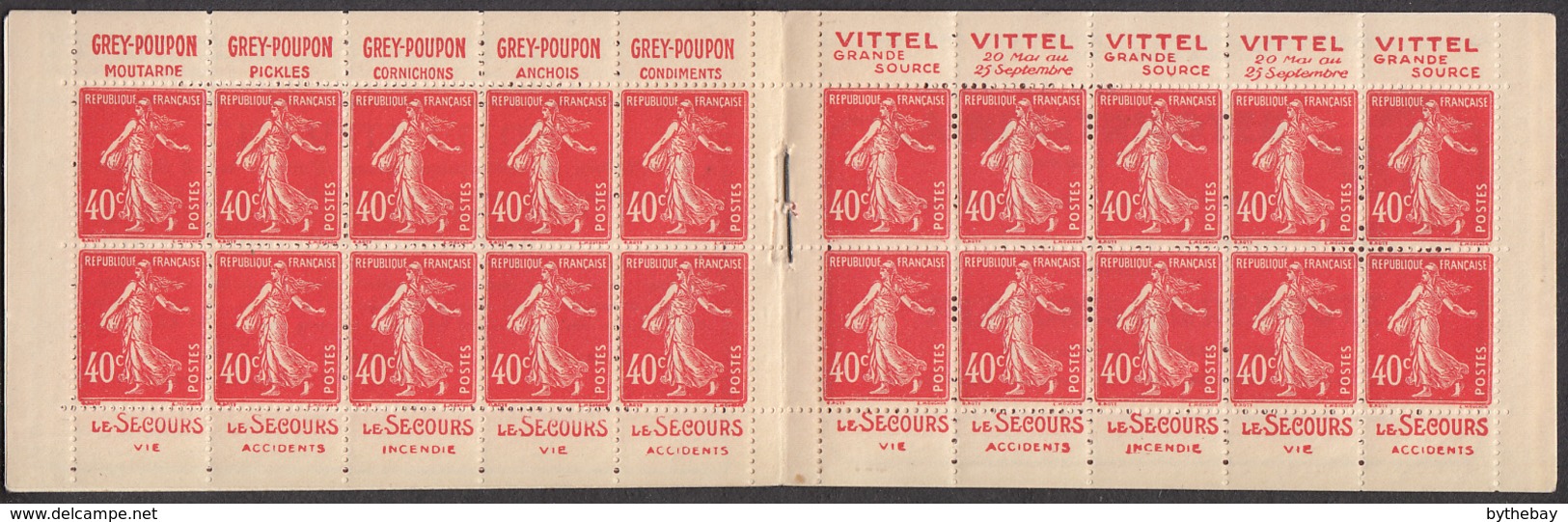 France 1926 MNH Sc 178a 40c Sower, Vermilion Complete Booklet - Autres & Non Classés