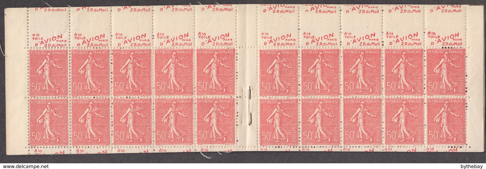 France 1926 MNH Sc 146a 50c Sower, Vermillion Complete Booklet Chemise Miscut - Autres & Non Classés