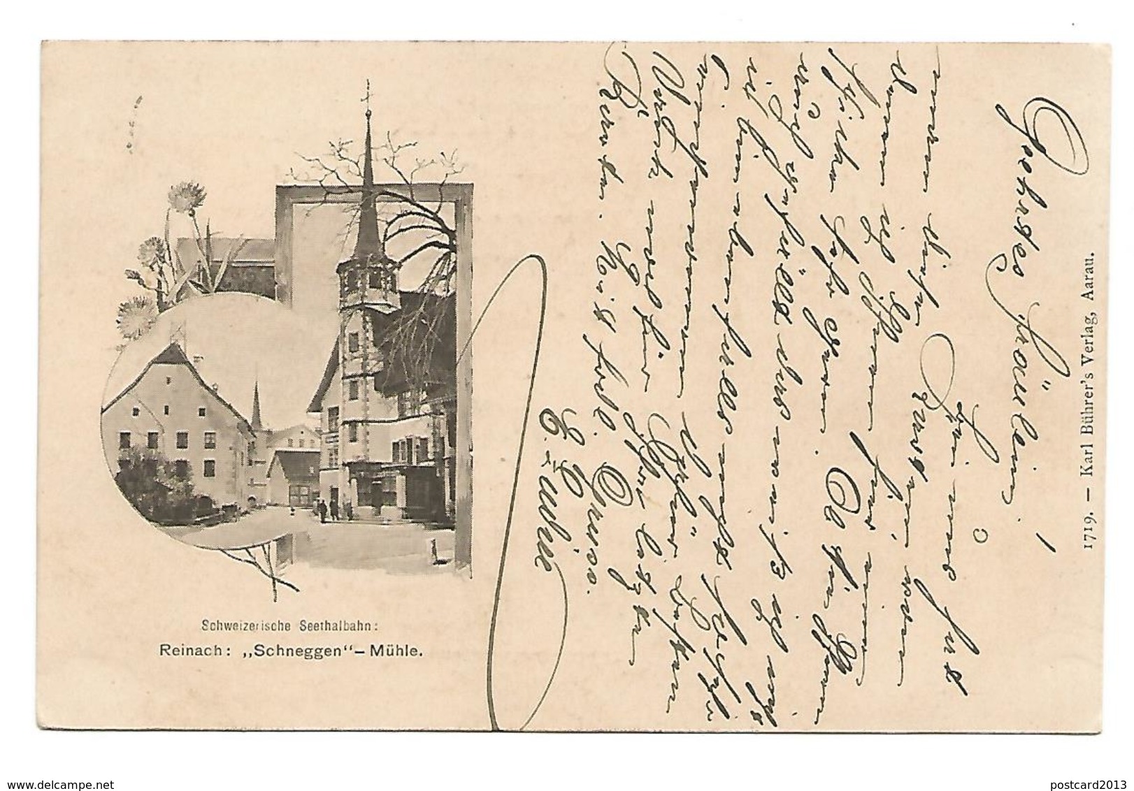 OLD POSTCARD WITH VIEW OF  REINACH . " SCHNEGGEN " - MUHLE , 1898 . - Reinach