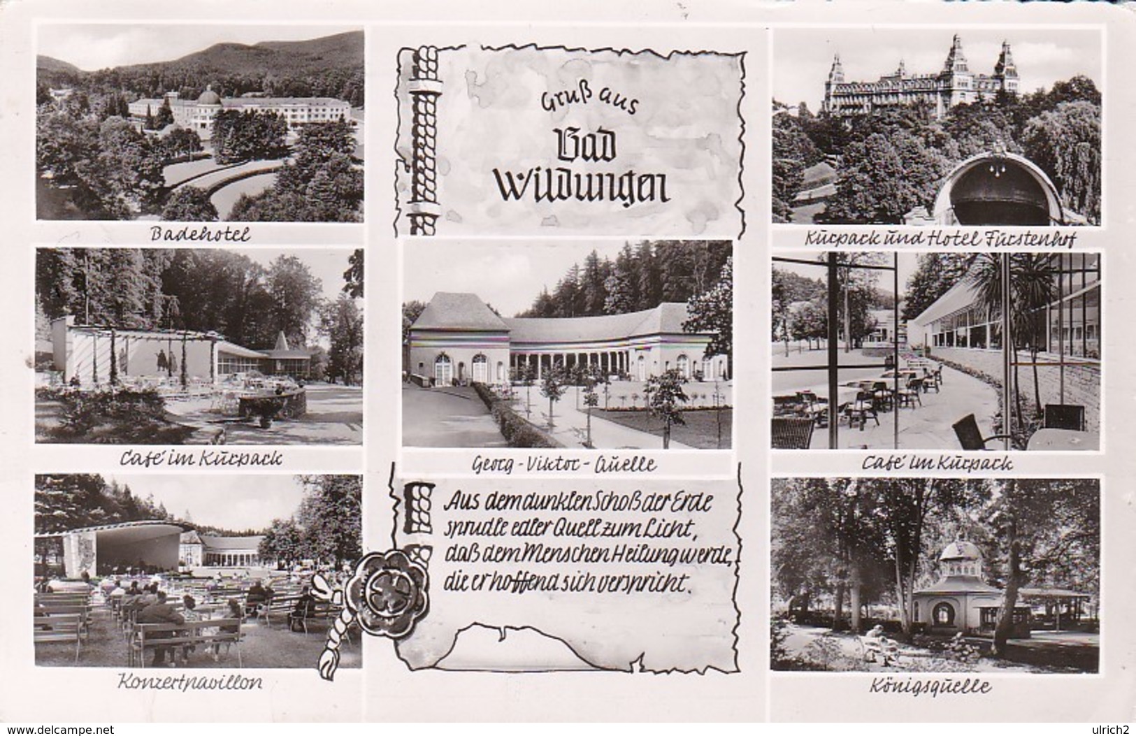 AK Bad Wildungen - Mehrbildkarte - Königsquelle Kurpark Fürstenhof Badehotel - 1957 (41232) - Bad Wildungen
