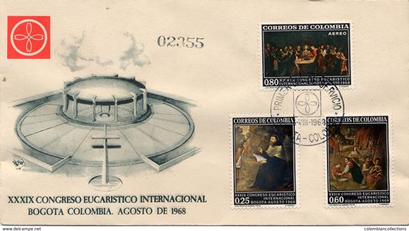 Lote 1162-0-1F, Colombia, 1968, SPD-FDC, XXXIX Congreso Eucaristico, Eucharistic Congress, Pope - Colombia