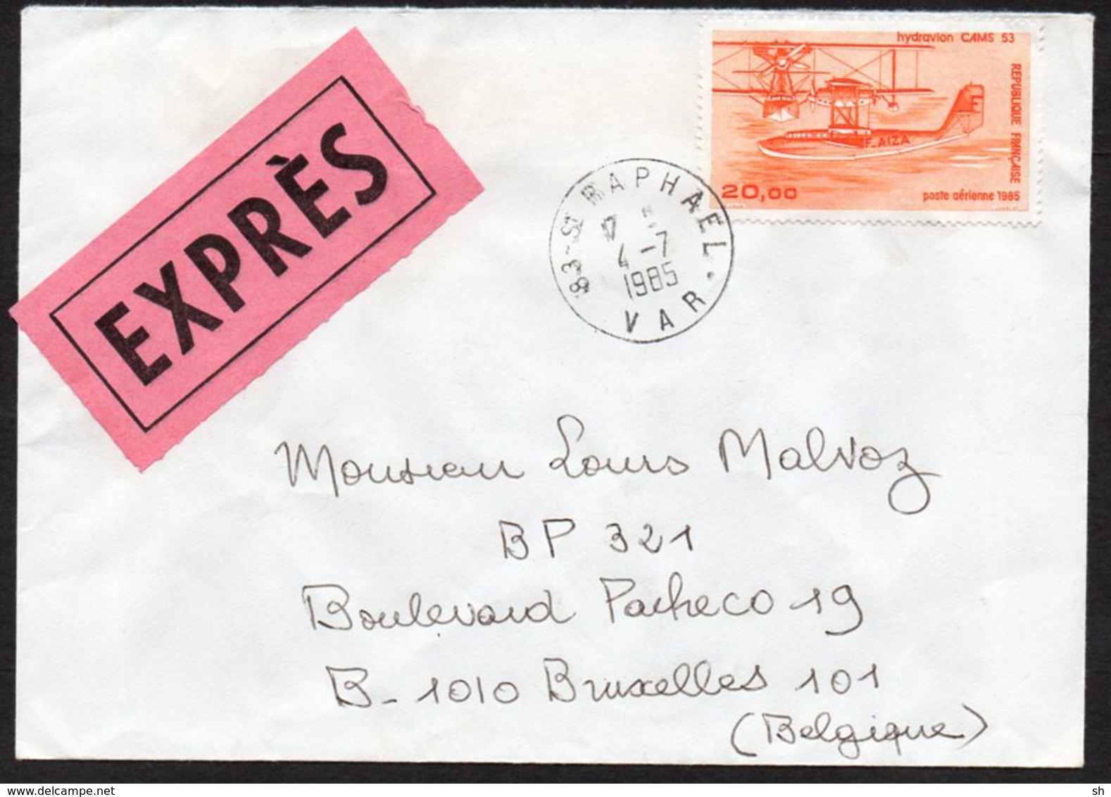 Lettre Exprès - St Raphael - Bruxelles -  4 Juillet 1985 - 1960-.... Lettres & Documents