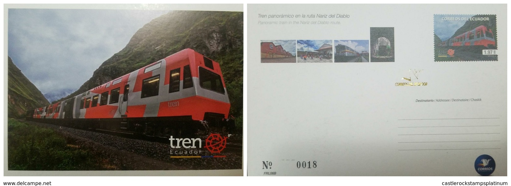 O) ECUADOR, PANORAMIC TRAIN - NARIZ DEL DIABLO ROUTE, POSTAL STATIONERY XF - Ecuador