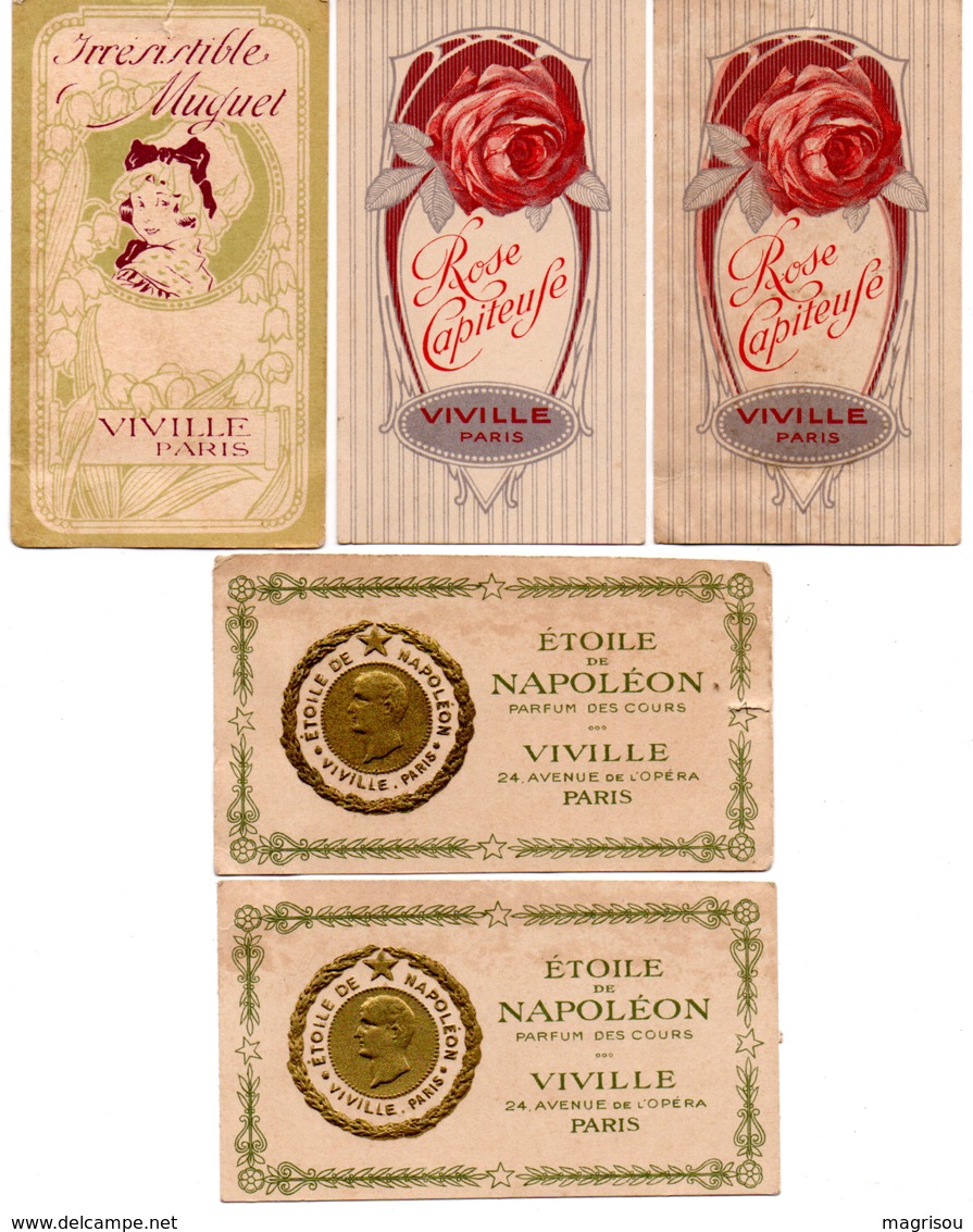 LOT DE 5 ANCIENNES CARTES PARFUMEES - VIVILLE PARIS - Anciennes (jusque 1960)