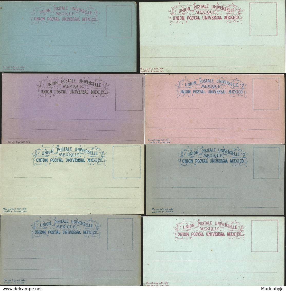 J) 1880 MEXICO, UNIVERSAL POSTAL UNION, POSTCARD, PAPER VARIETIES, SET OF 8 XF - Mexico