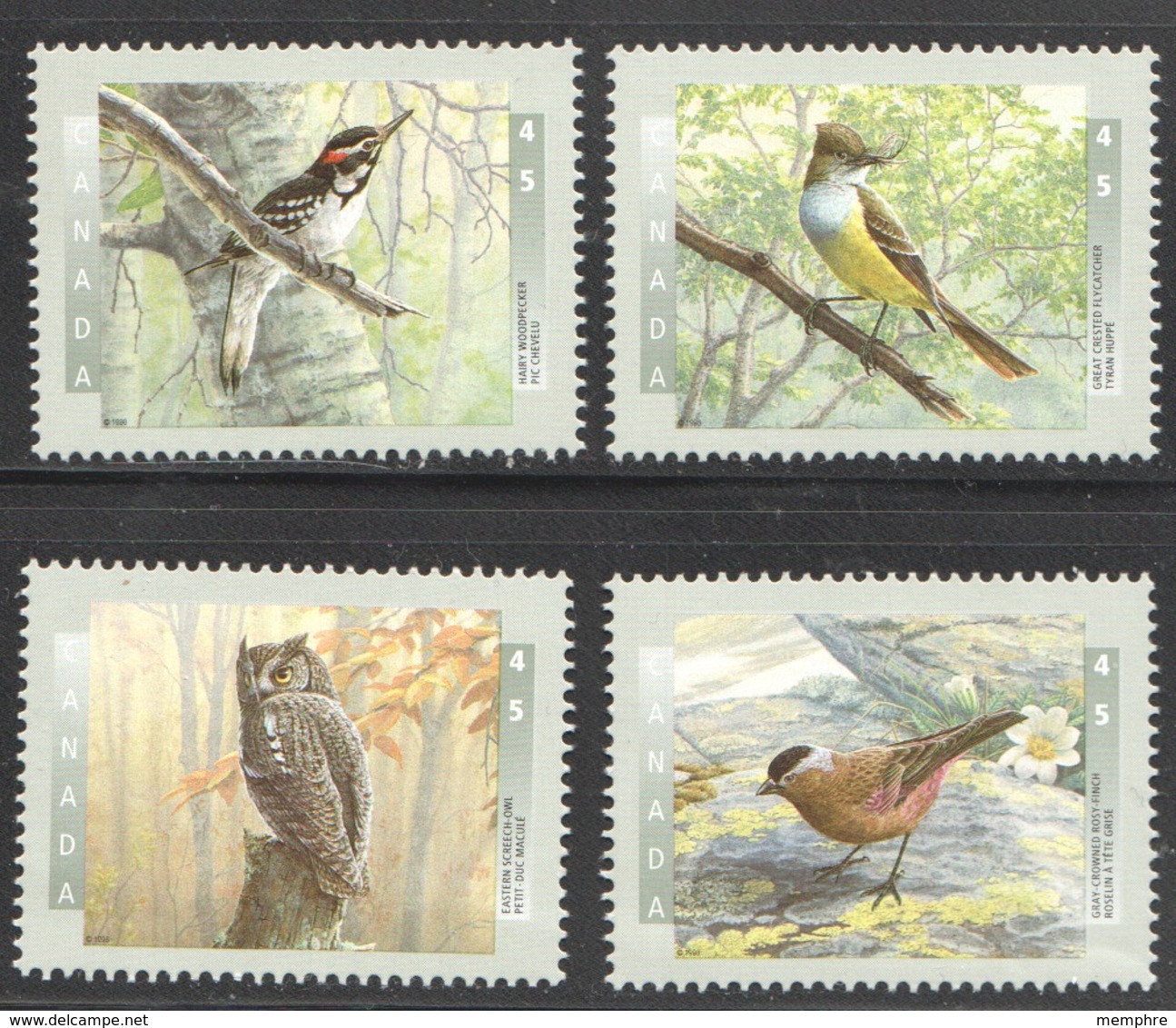 1998  Birds Of Canada  Woodpecker, Flycatcher, Owl, Finch Sc 1710-3  MNH - Unused Stamps