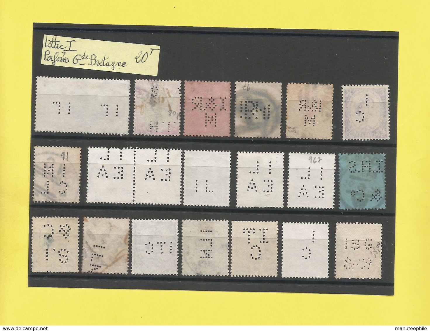 Perforé  Perforés Perfin Perfins De Grande-Bretagne 20 Timbres Certains  Pas Courant Lettre I  Uniquement Voir Scans - Perforés