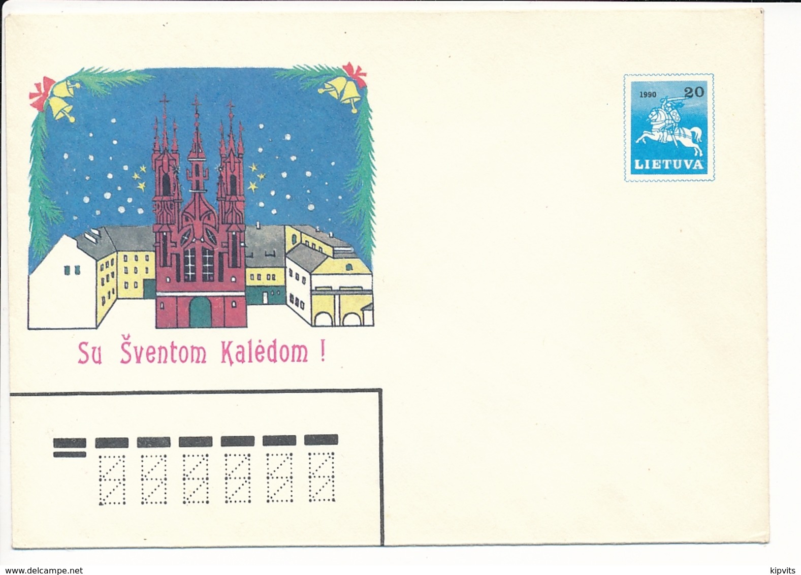 Mi U 8 Mint Stationery Cover / Church Of St. Anne, Vilnius, Christmas / Vytis - 17 December 1990 - Lithuania