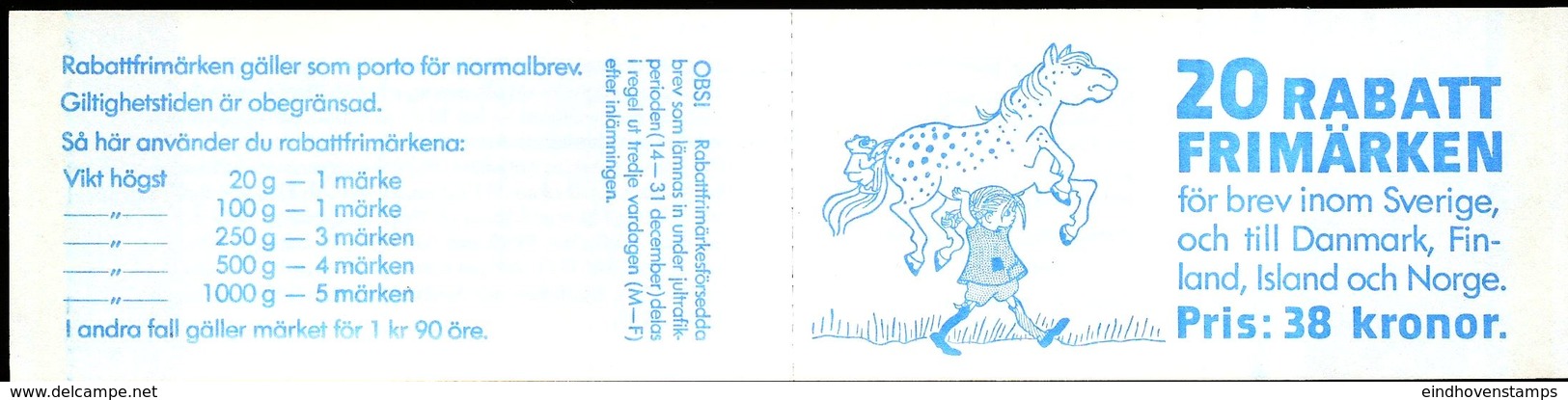 Sweden 1987 Birthday Astrid Lindgren Pippi And Stories Stamp Rabat Booklet MNH - Fairy Tales, Popular Stories & Legends