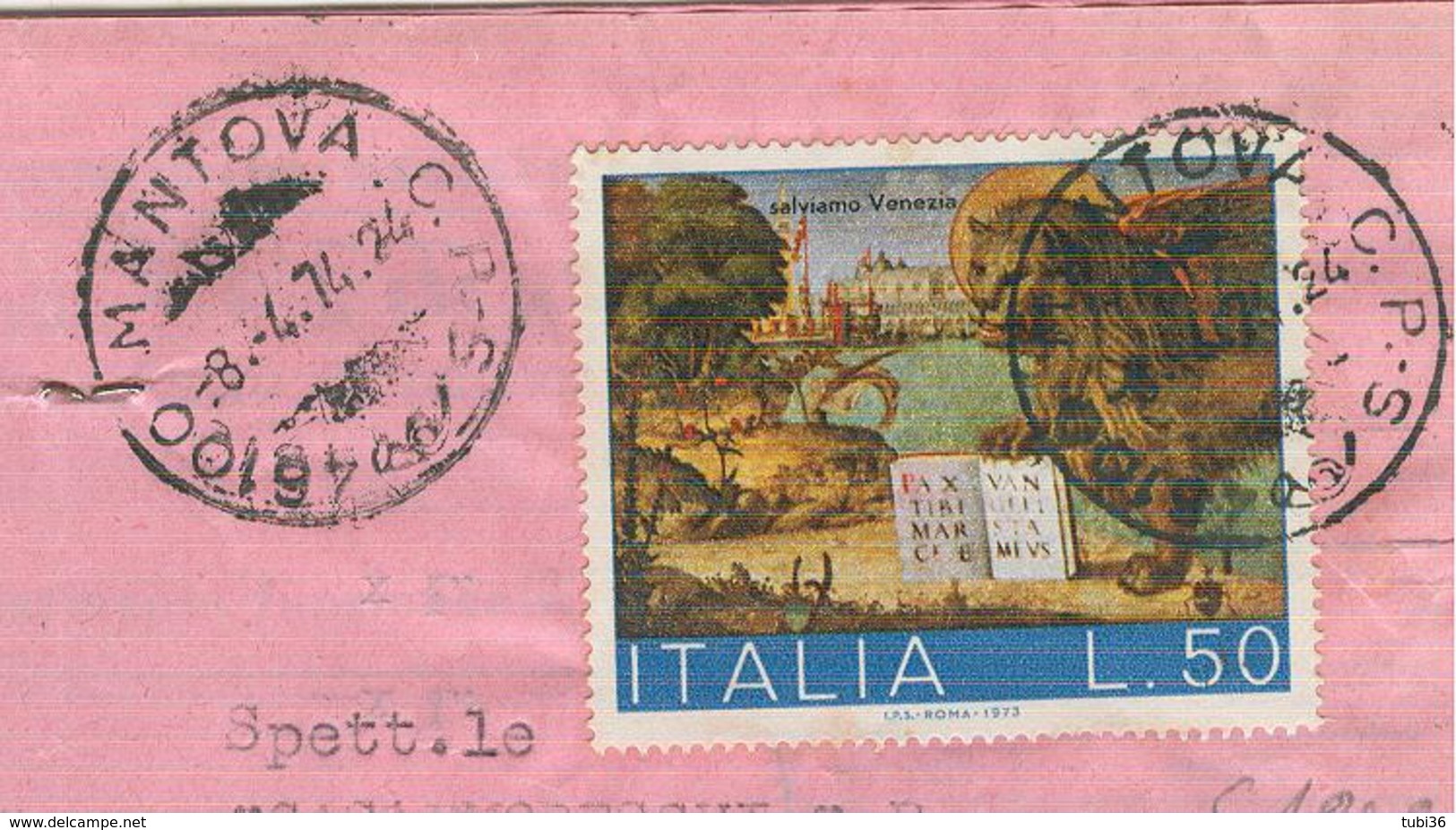 VENEZIA £.50 (s1202),ISOLATO TARIFFA B.P. Privato,1974,TIMBRO POSTE MANTOVA - 1971-80: Storia Postale