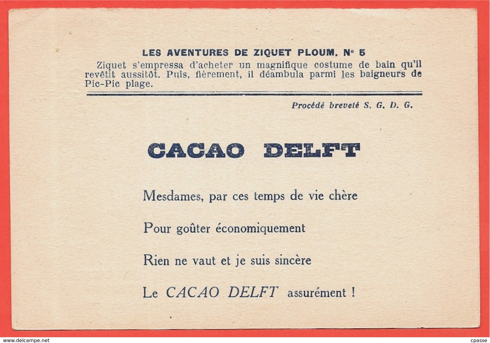 Rare Publicité CACAO DELFT "Les Aventures De ZIQUET PLOUM" N° 5 Image Magique à Colorier Avec De L'eau - Illustrateur - Publicités