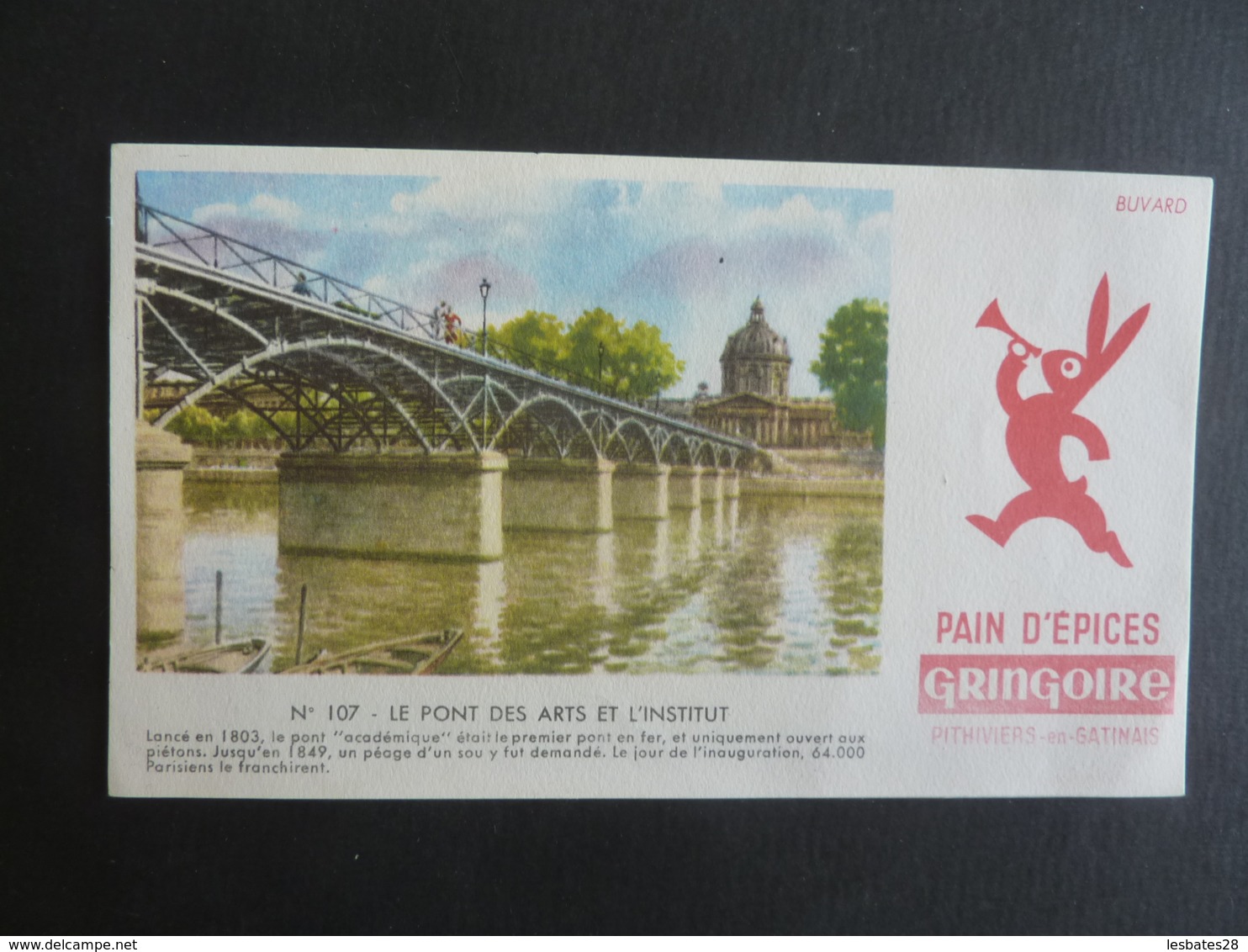 PAIN D'EPICES GRINGOIRE PITHIVIERS En GATINAIS  BUVARD  LE PONT DES ARTS ET L'INSTITUT    Mai 2019 Clas Lett - Pain D'épices