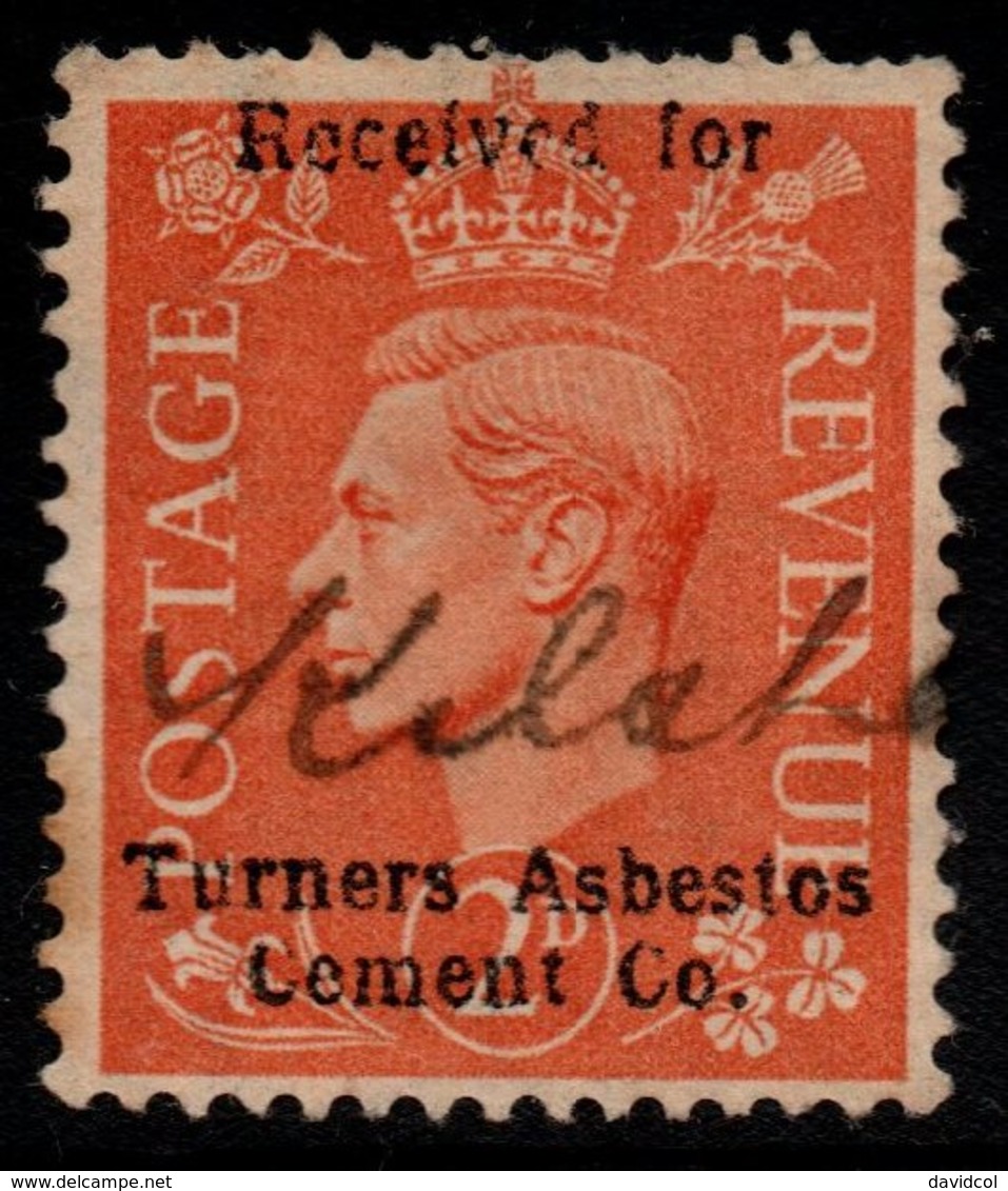 R811 - GREAT BRITAIN. SC#: 261- USED - " RECEIVE FOR TURNER ASBESTOS CEMENT CO" - HORIZONTAL-OVERPRINTED - Gebraucht