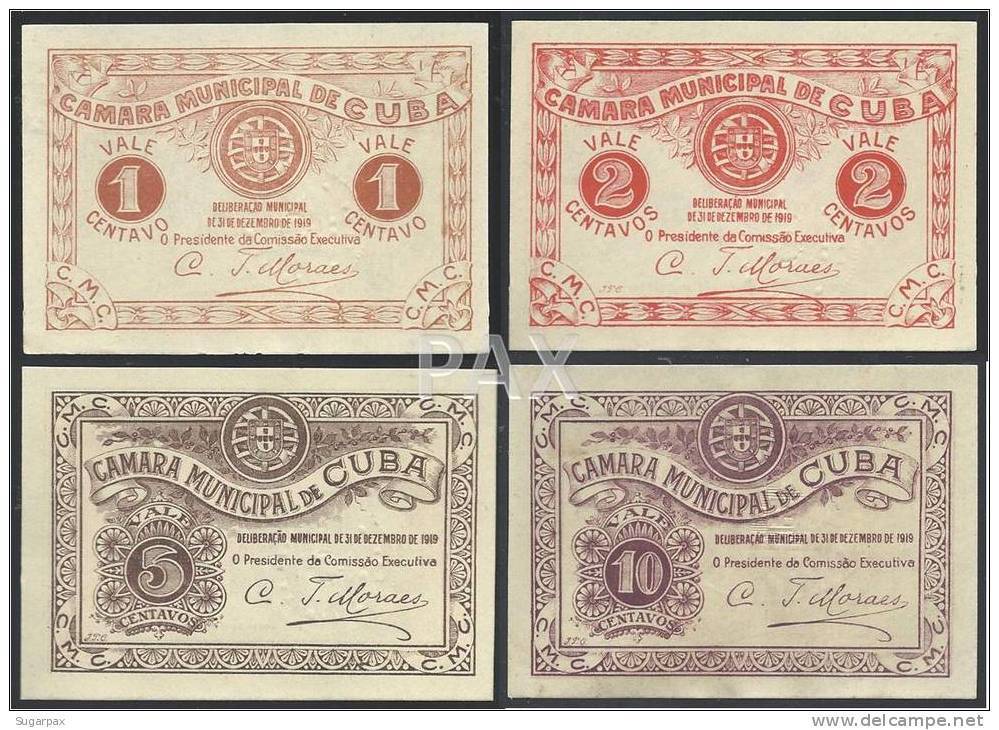 PORTUGAL - CUBA - CÉDULAS De 1, 2, 5 E 10 CENTAVOS - 31.12.1919 - EMERGENCY PAPER MONEY - COLEÇÃO COMPLETA - SEE 2 SCANS - Portugal