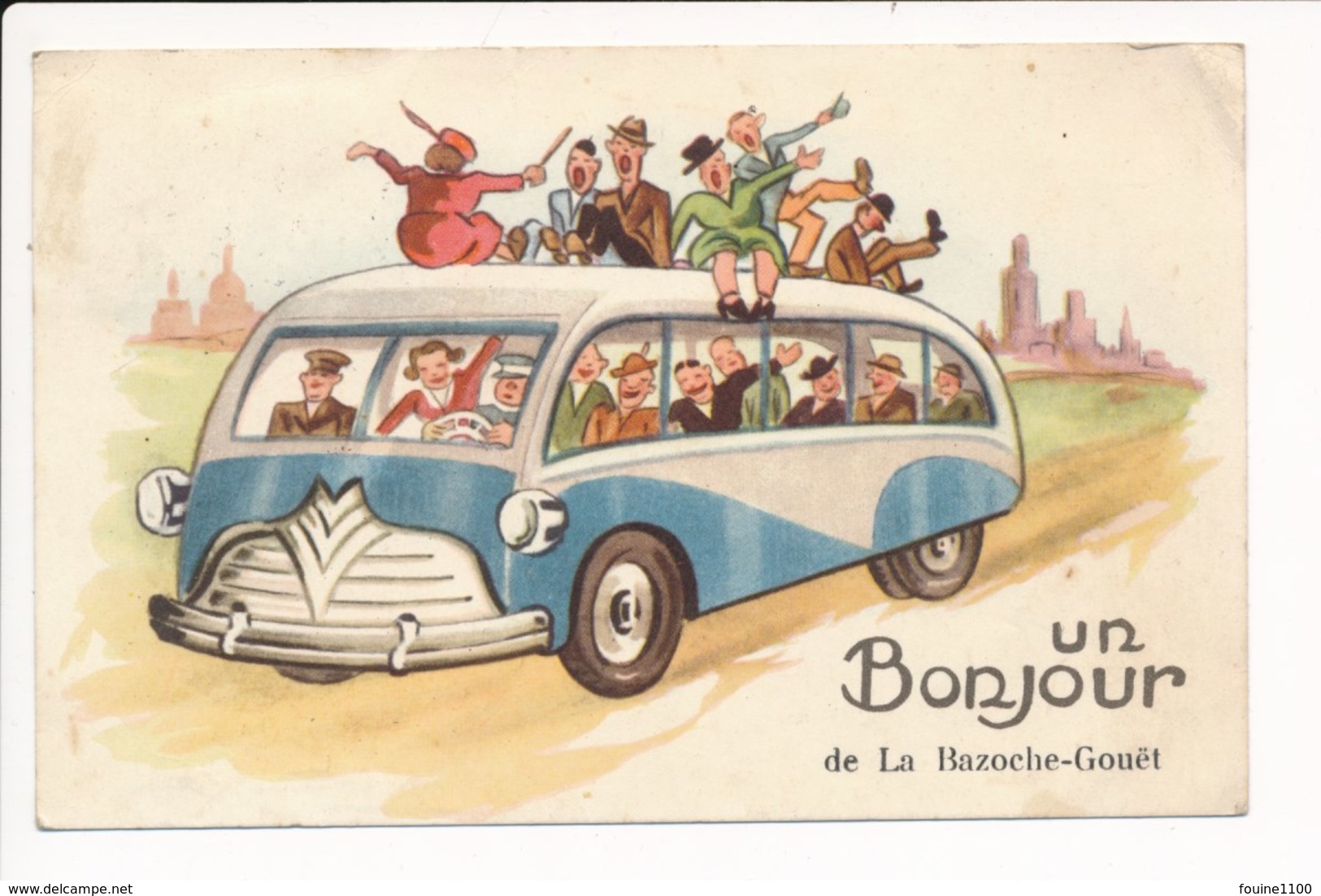 Carte Fantaisie ( Autobus Bus ) Un Bonjour De La Bazoche Gouet   ( Format C.P.A ) - Andere & Zonder Classificatie