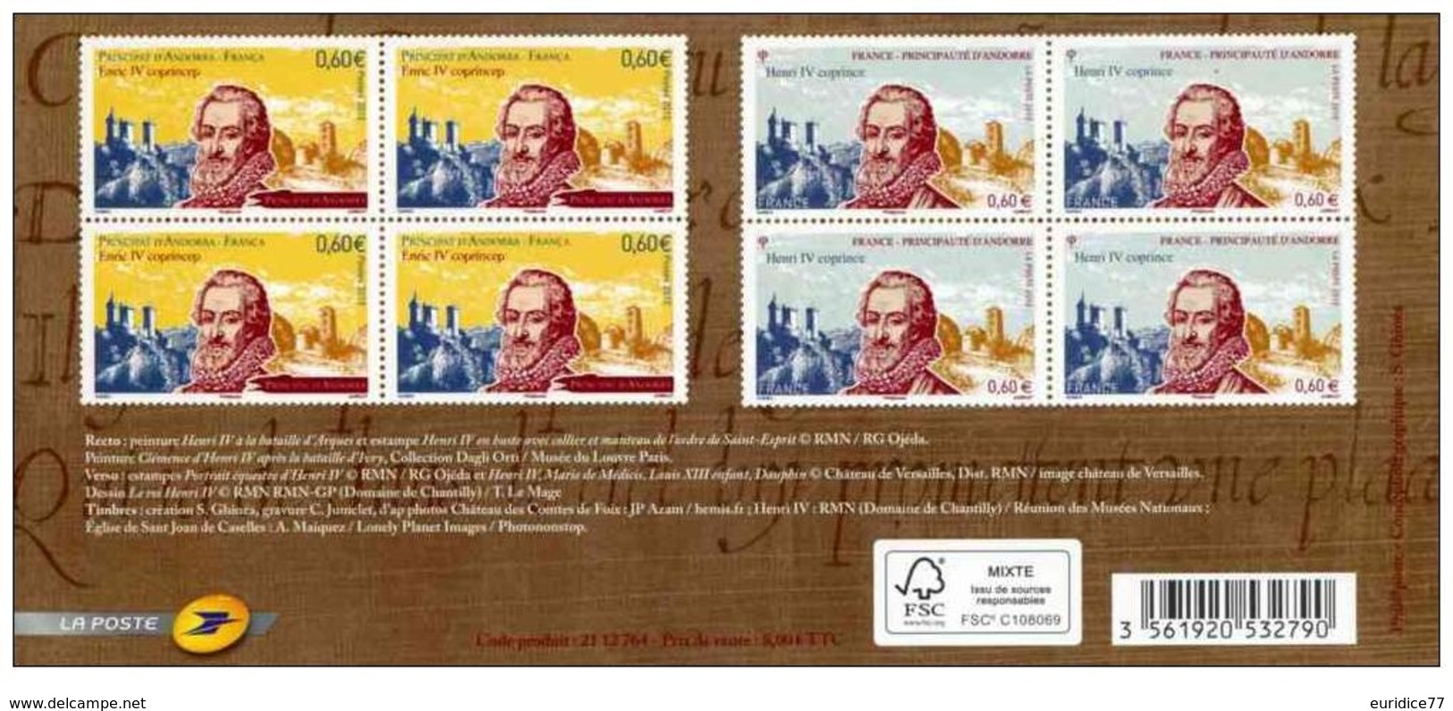 France 2012 ** Henri IV Joint Issue France-Andorre Philatelic Souvenir - Unused Stamps