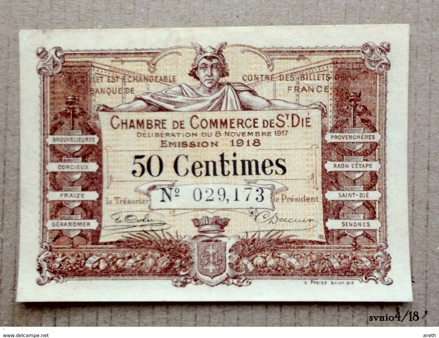 France, Chambre De Commerce De Saint-Dié, 50 Centimes, 1918 - Chambre De Commerce