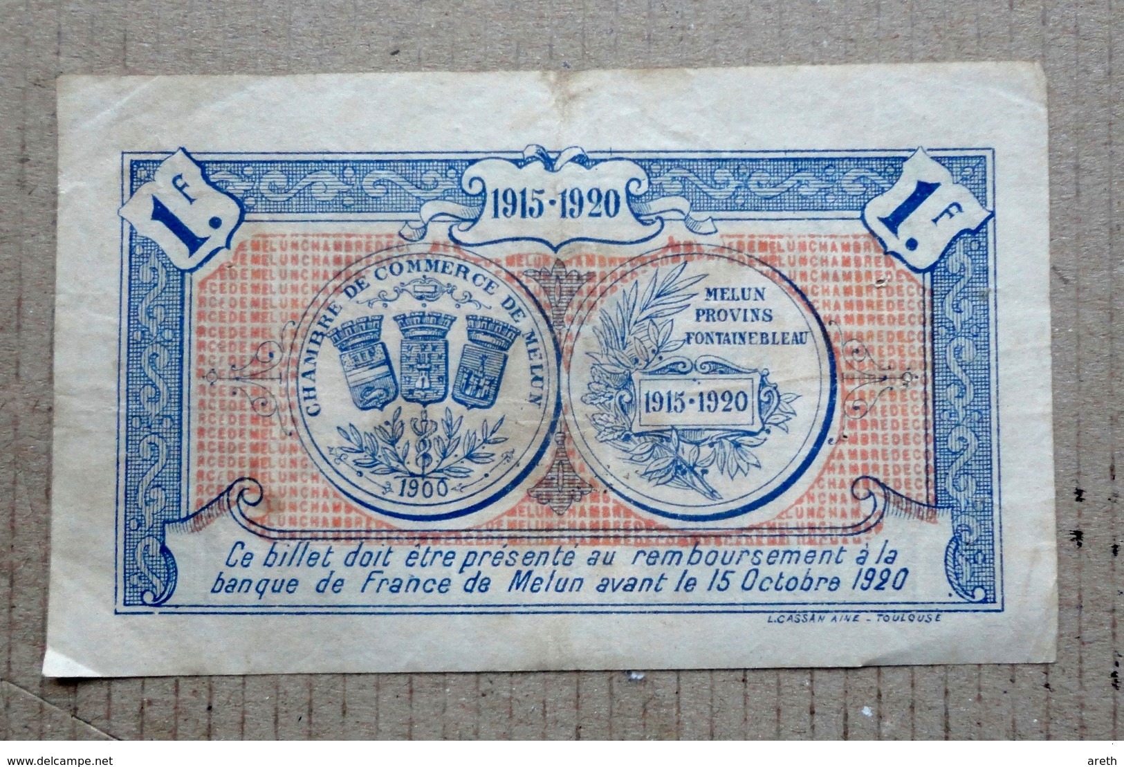 France, Chambre De Commerce Melun, 1 Franc, 1915 - Chambre De Commerce