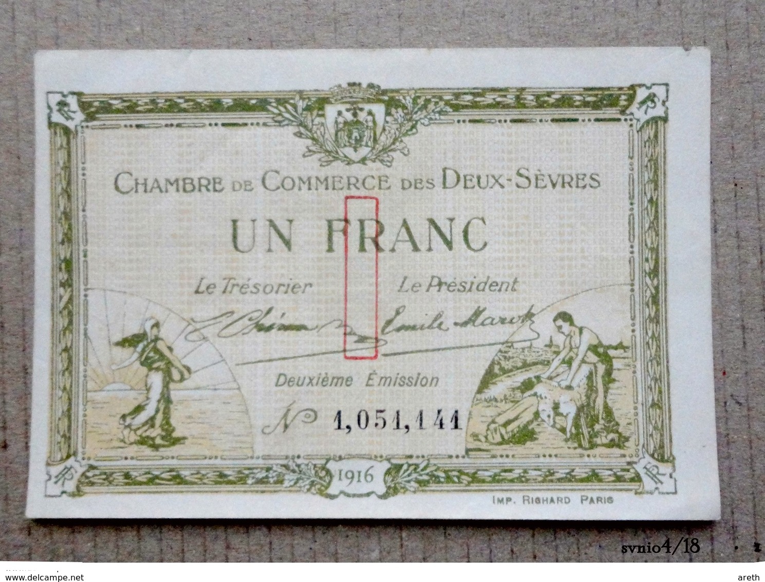 France, Chambre De Commerce ,Deux-Sèvres, 1 Franc, 1916, - Chamber Of Commerce