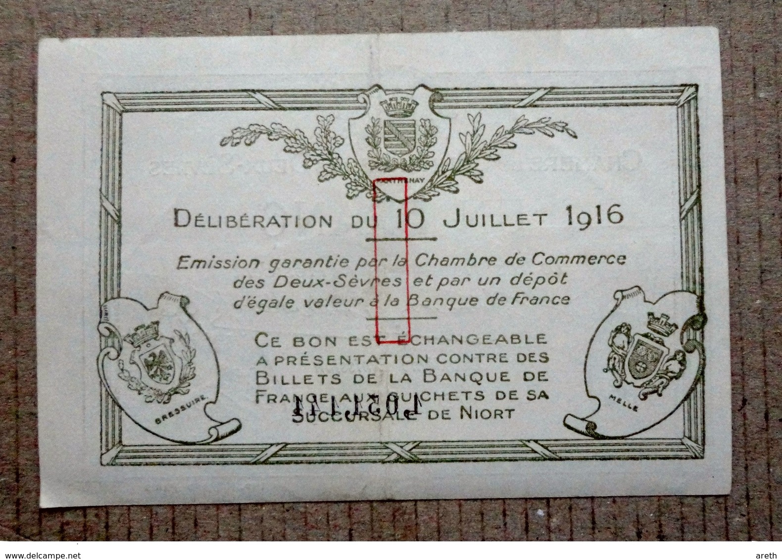 France, Chambre De Commerce ,Deux-Sèvres, 1 Franc, 1916, - Chamber Of Commerce