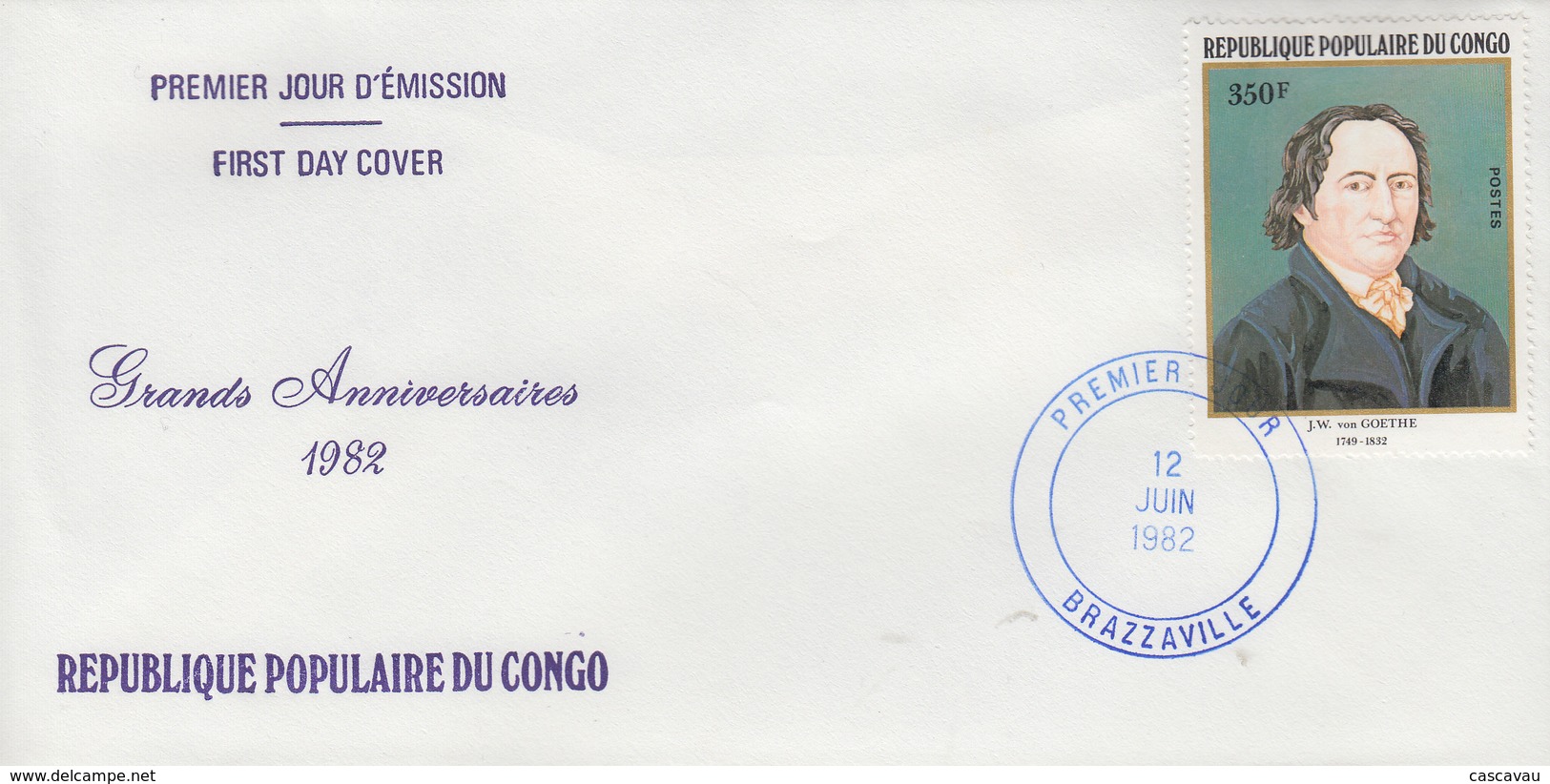 Enveloppe  FDC   1er    Jour    CONGO     GOETHE    1982 - FDC