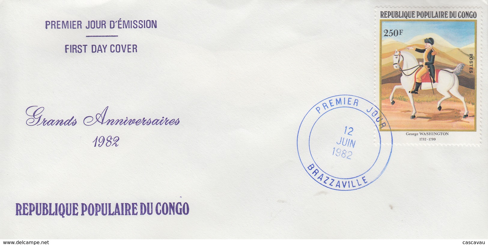 Enveloppe  FDC   1er    Jour    CONGO     George   WASHINGTON    1982 - FDC