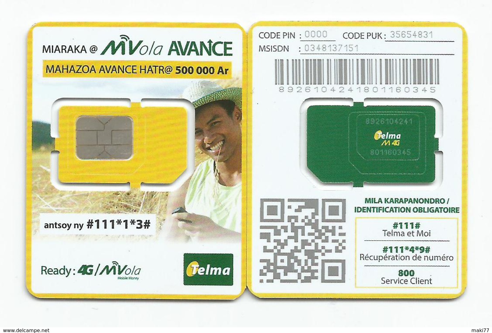 MADAGASCAR MADAGASKAR  Carte SIM NEUVE 4G  /  MALAGASY NEW SIM Card TELMA MADAGASCAR - Madagascar