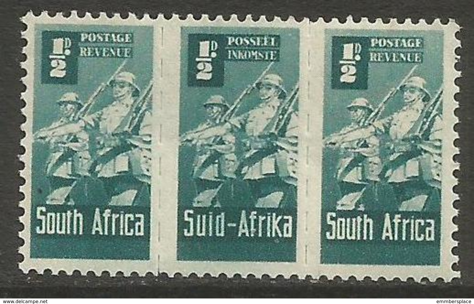 South Africa - 1943 Infantry 1/2d Bilingual Strip MNH **   SG 97a (En-Af-En) - Unused Stamps