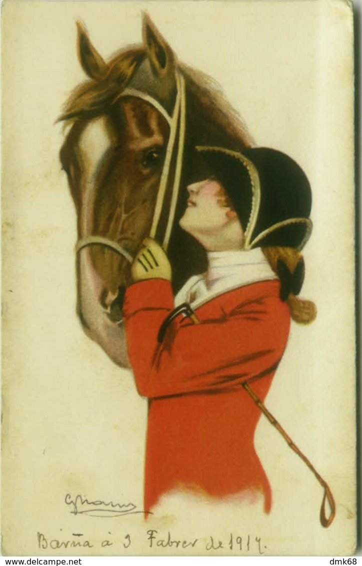 NANNI SIGNED 1910s  POSTCARD - WOMAN & HORSE - 150/4 (BG352) - Nanni