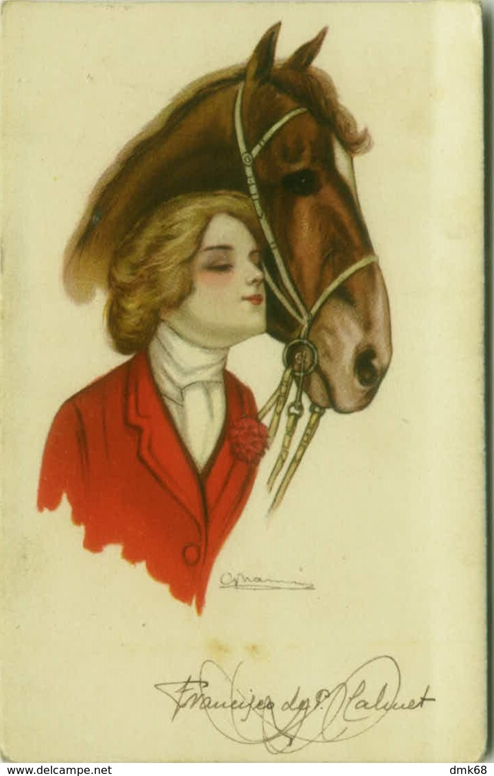 NANNI SIGNED 1910s  POSTCARD - WOMAN & HORSE - 150/3 (BG353) - Nanni