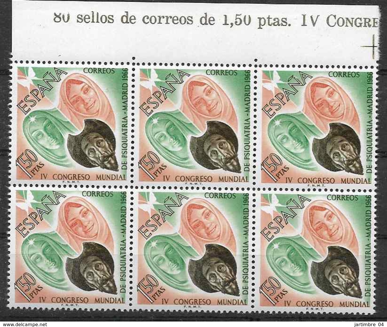 1966 ESPAGNE 1401** Psychologie, Don Quichotte ,Papillon,  Bloc De 6 - Neufs