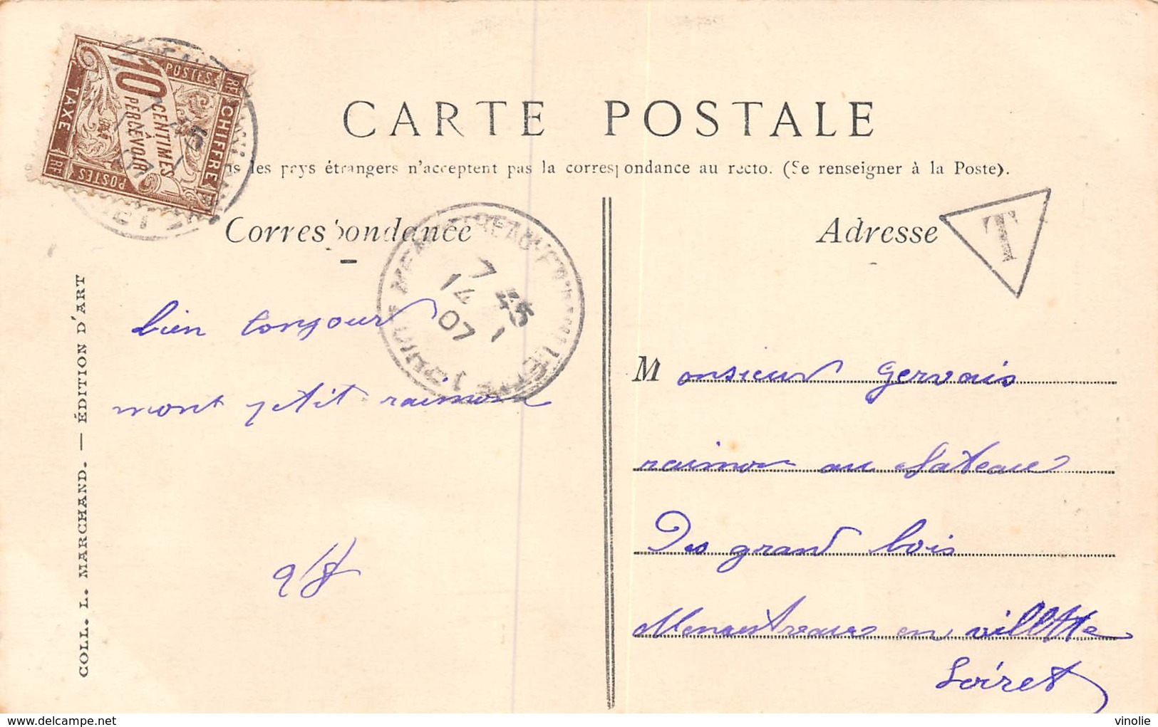 PIE.LOT CH-19-4990 : CARTE POSTALE VENANT DE SAINT BENOIT SUR LOIRE. LOIRET . TAXEE 10 CENTIMES - 1859-1959 Covers & Documents