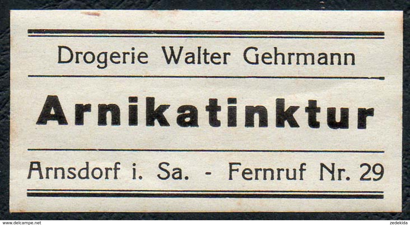 C5493 - Arnsdorf Walter Gehrmann Apotheke Drogerie - Etikett Aufkleber - Arnikatinktur - Aufkleber