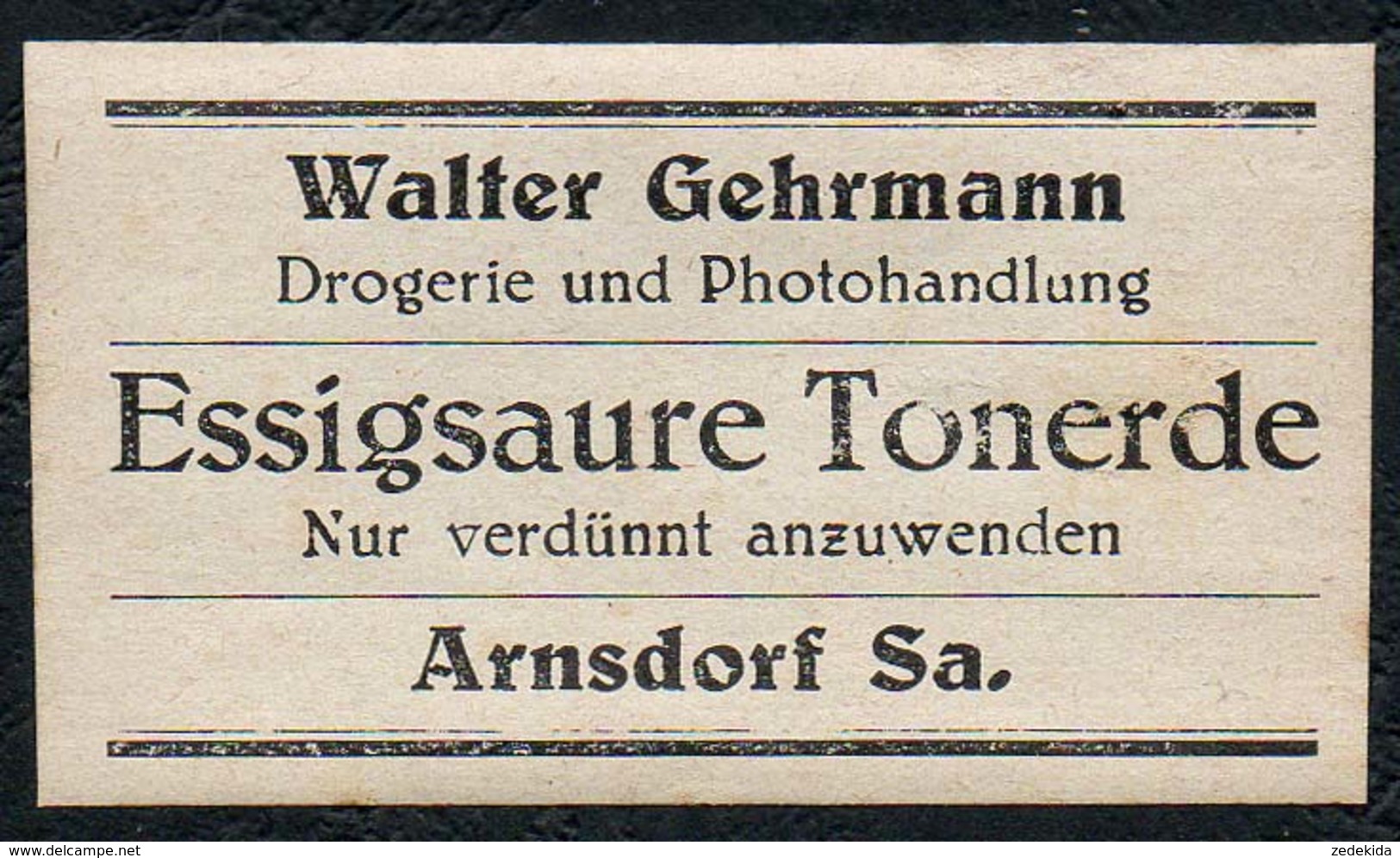 C5495 - Arnsdorf Walter Gehrmann Apotheke Drogerie - Etikett Aufkleber - Mähmaschinen Öl - Aufkleber