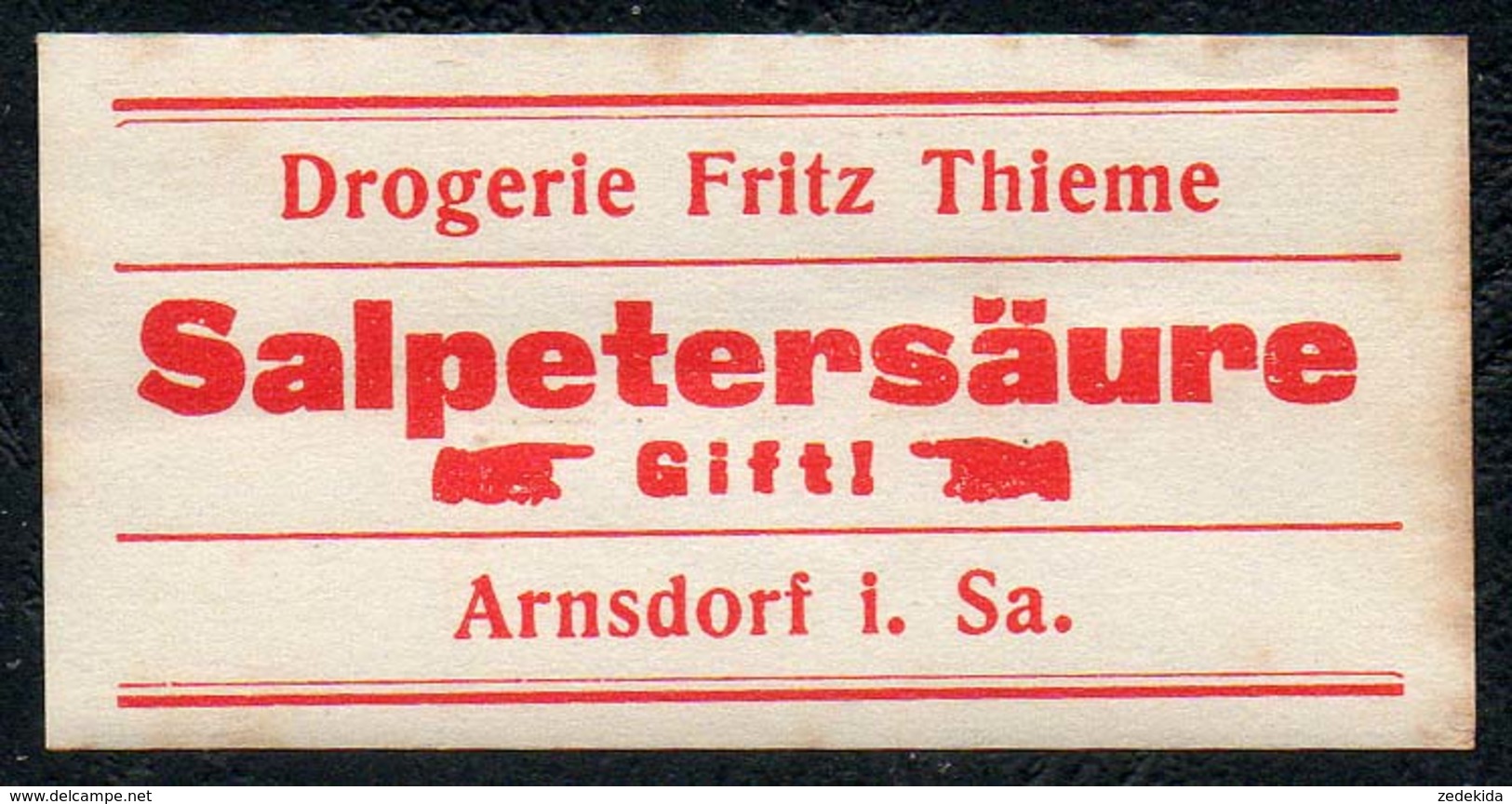 C5509 - Arnsdorf Fritz Thieme Apotheke Drogerie - Etikett Aufkleber - Salpetersäure - Aufkleber