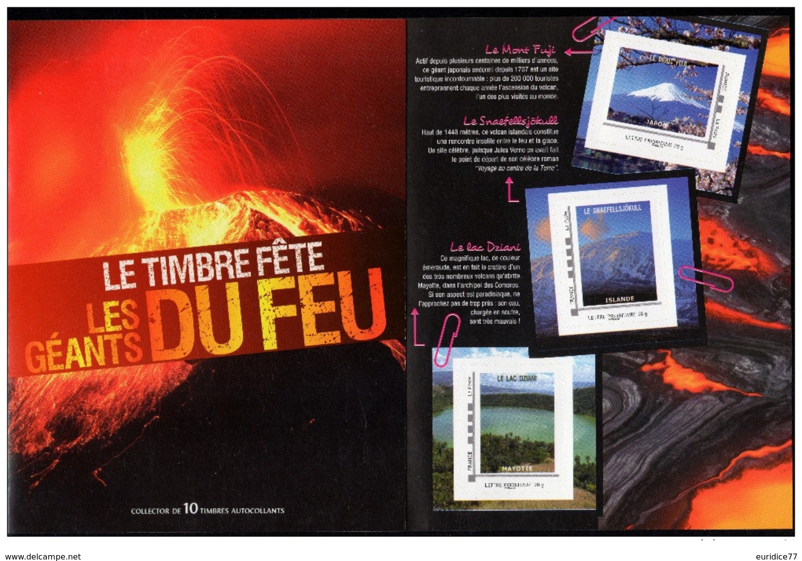 France 2011 -  Collector Le Timbre Fête Les Géants Du Feu La Piste Des Volcans Du Monde 10 Timbres Adh - Otros & Sin Clasificación