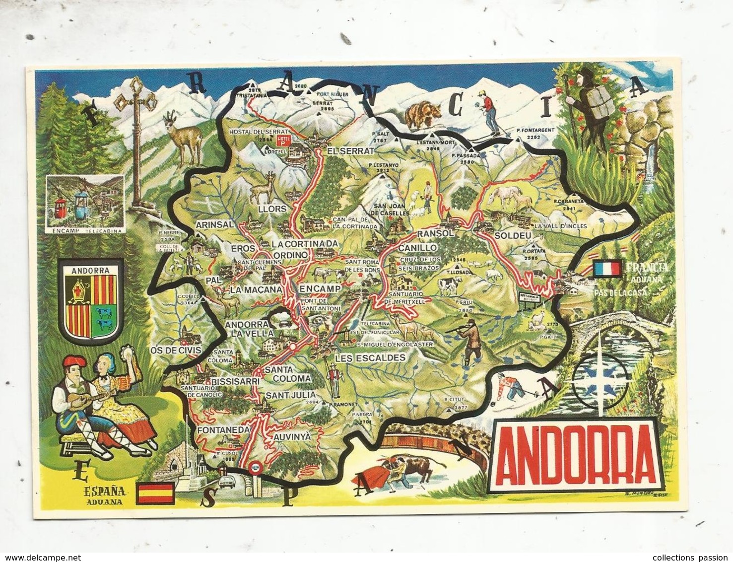 Cp, Carte Géographique , ANDORRA ,  Valls D'Andorra , Mapa ,  Vierge , Ed. Oscar - Maps