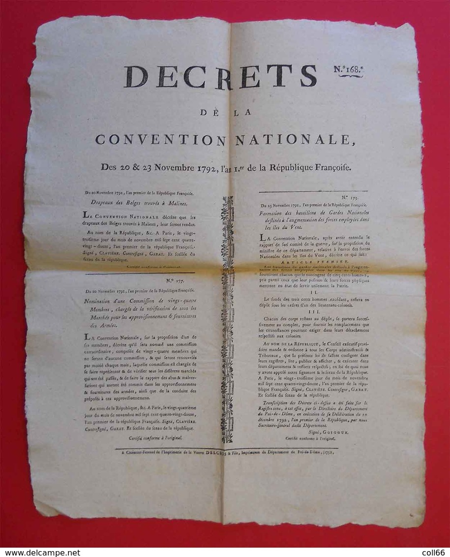 1792 Affiche Convention Révolution Restitution Drapeaux Belges De Malines Restitutie Belgische Vlaggen In Mechelen 52X41 - Documents Historiques