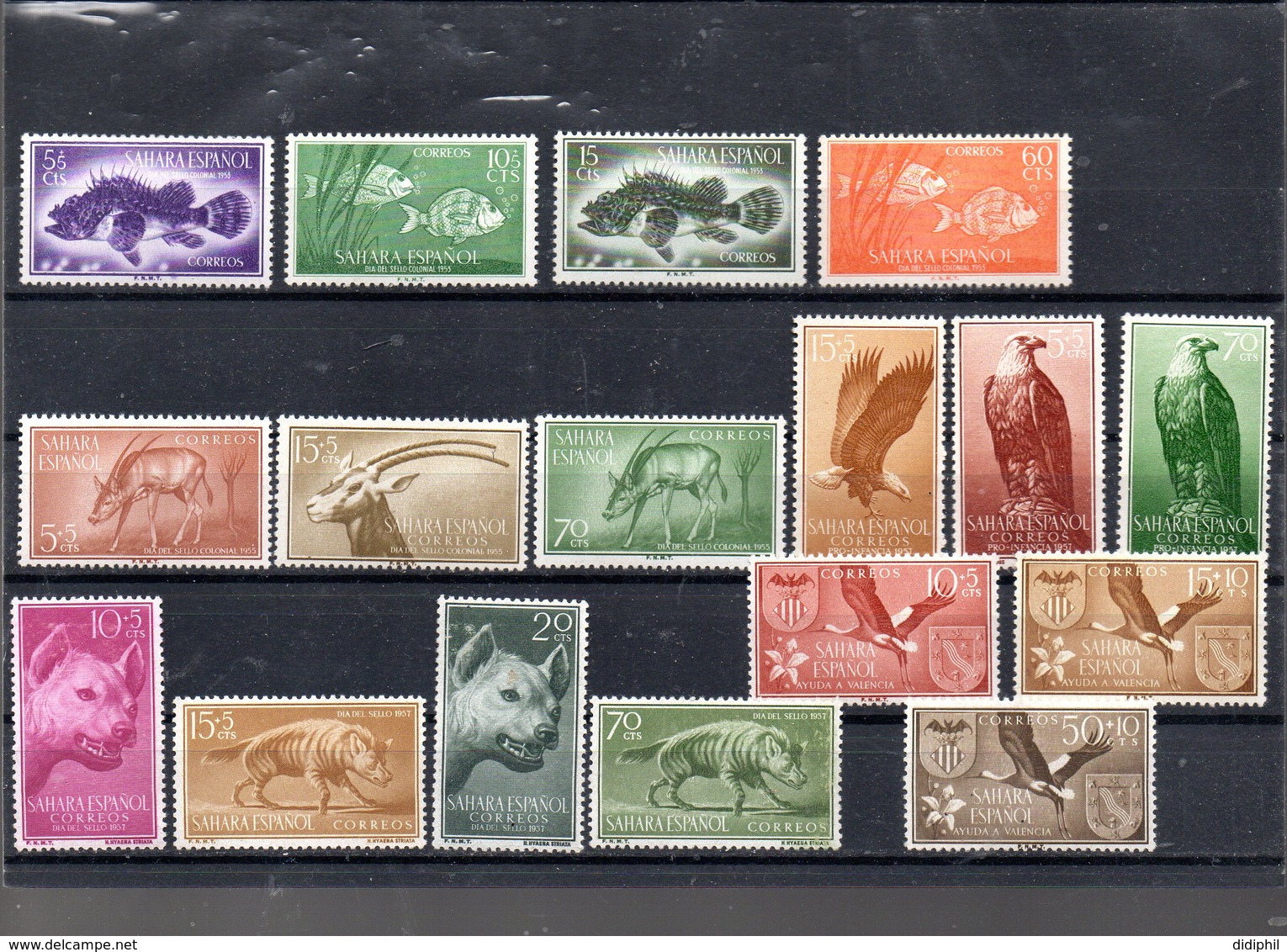 SAHARA ESPAGNOL 5 SERIES COMPLETES ** SUR LA FAUNE DIVERSE  POISSONS AIGLE HYENE ETC - Spanish Sahara