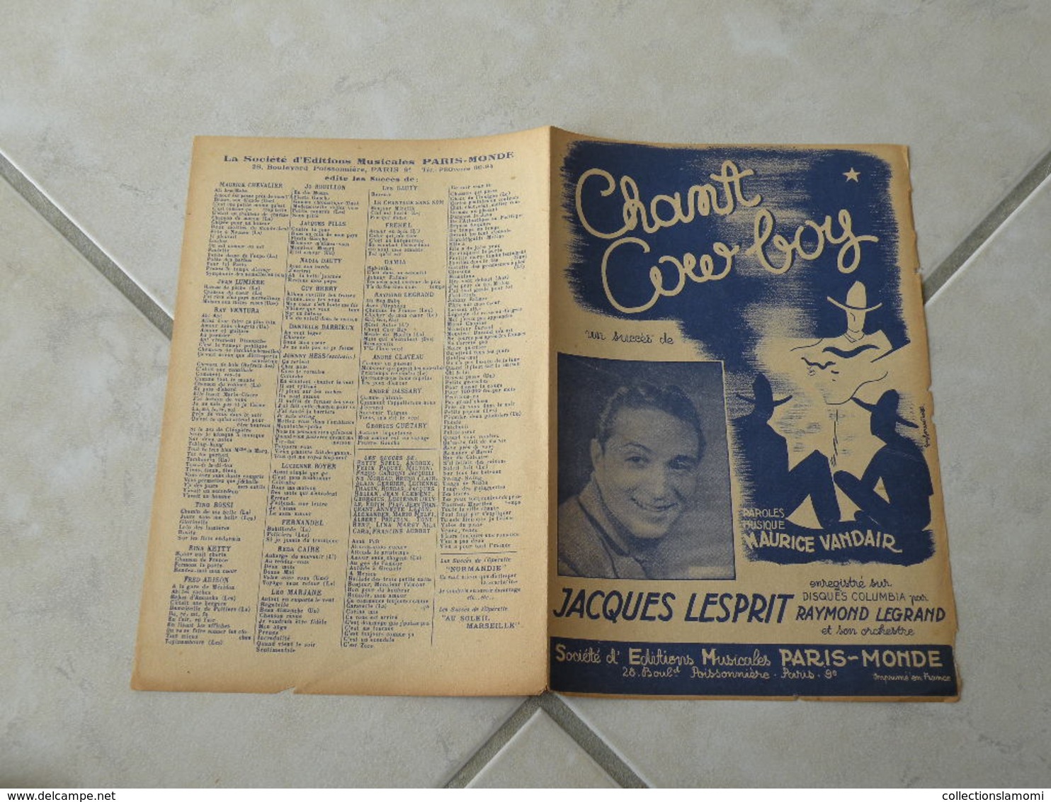 Chant Cow Boy (Jacques Lesprit)-(Paroles Maurice Vandair)-(Musique M. Vandir) Partition - Chansonniers