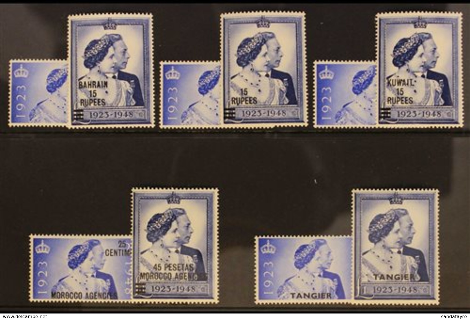 1948 WEDDING OVERPRINTED ON GB ISSUES. The GB 1948 Wedding Sets Surcharged For Bahrain, Br PA's In Eastern Arabia, Kuwai - Autres & Non Classés