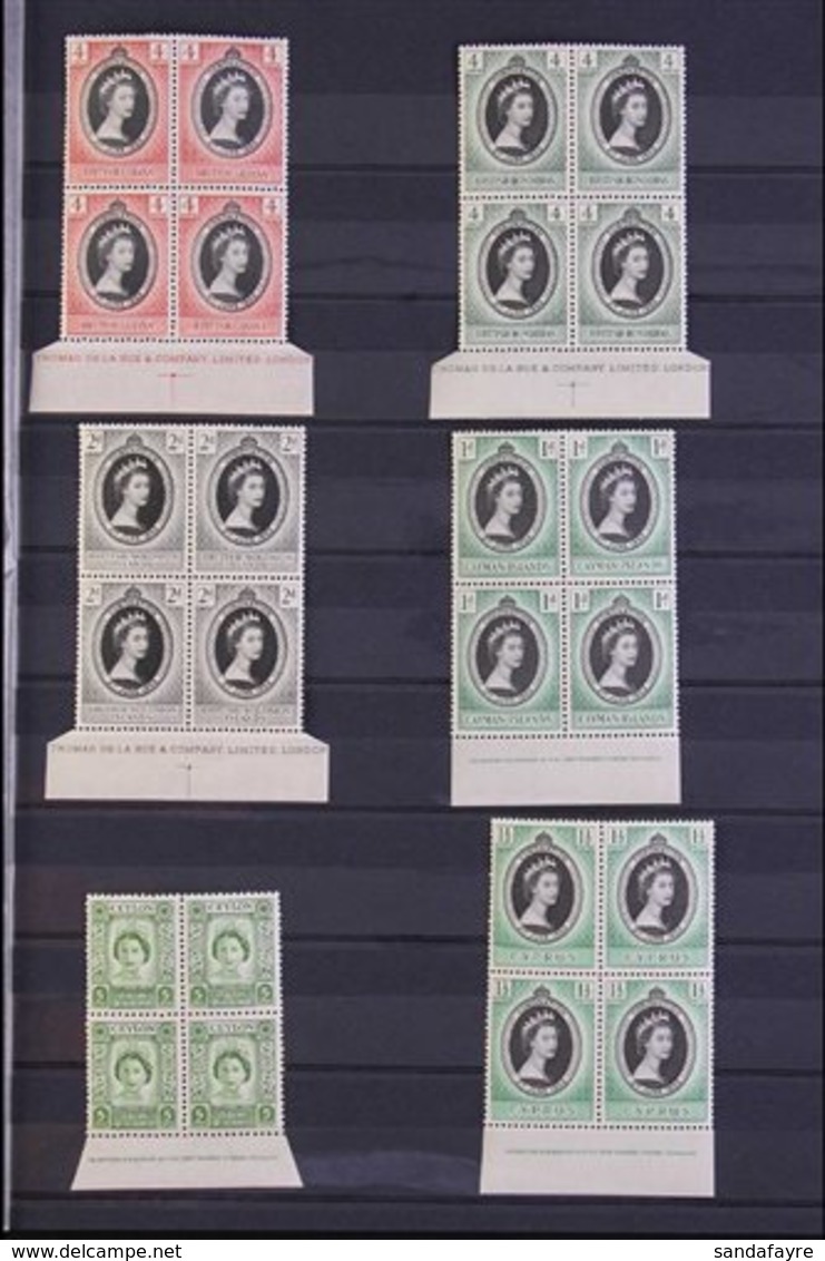 BRITISH COMMONWEALTH 1953 CORONATION Omnibus Issues All Different Lower Marginal IMPRINT BLOCKS Of 4, All With Complete  - Autres & Non Classés