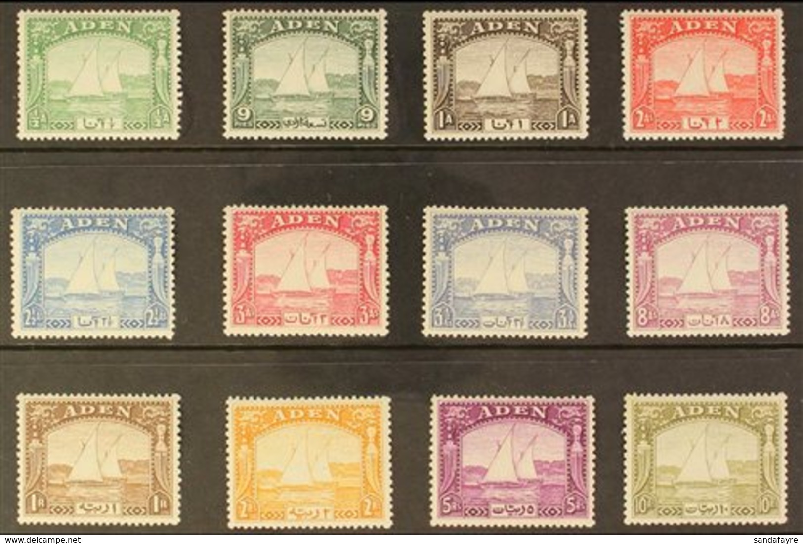 1937 "Dhow" Definitives Complete Set, SG 1/12, Very Fine Lightly Hinged Mint. (12 Stamps) For More Images, Please Visit  - Aden (1854-1963)