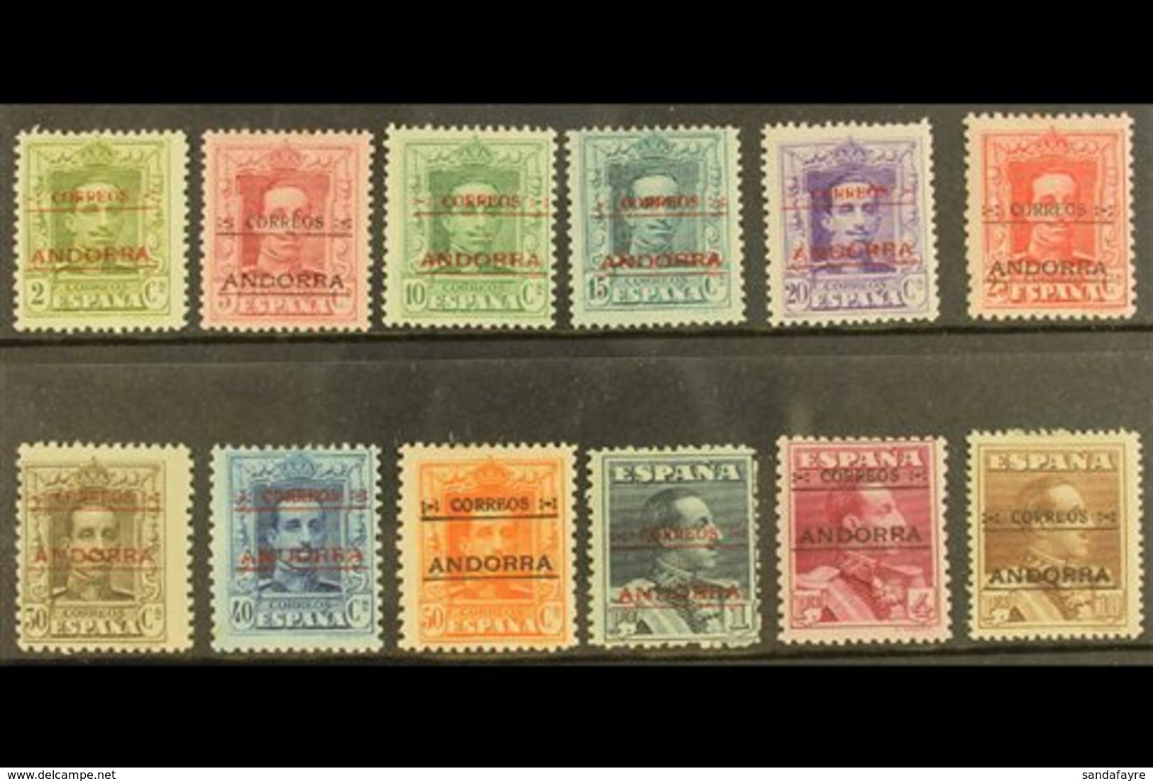 SPANISH 1928 Ovptd Defins Set, Mixed Perfs, Note 10p With Crease, But Better Line Perf.14, SG 1/13C, Very Fine Mint, SG  - Andere & Zonder Classificatie
