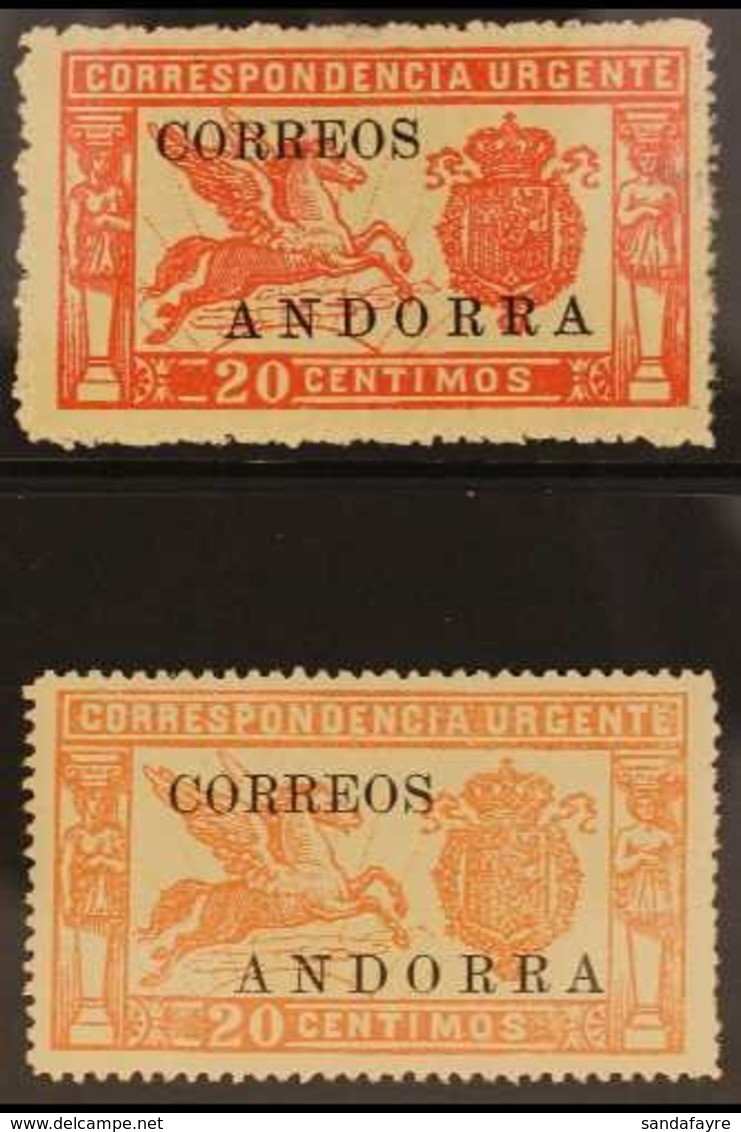 SPANISH 1928 EXPRESS LETTER 20c Red (without Figures On Back) And 20c Rose (with Blue Figures On Back), SG E14/15 (Yvert - Altri & Non Classificati