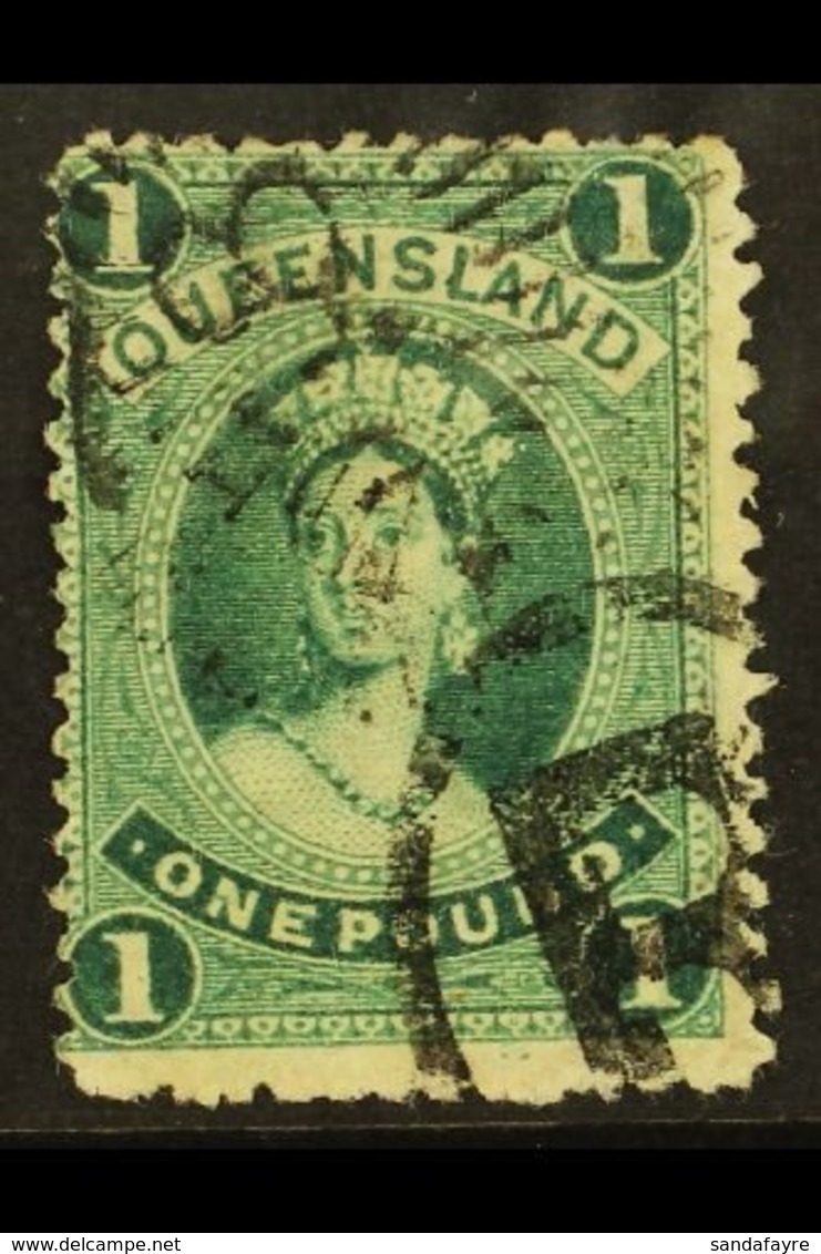 QUEENSLAND 1882-95 £1 Deep Green, Wmk W5, SG 156, Used With Numeral & "R" In Oval Cancels. For More Images, Please Visit - Altri & Non Classificati