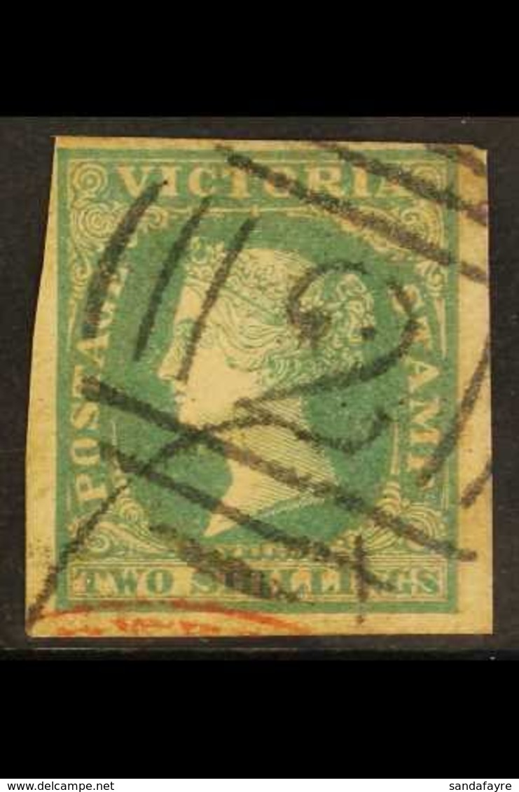 VICTORIA 1854-55 2s Dull Bluish Green On Pale Yellow Woodblock, SG 35, With Four Clear To Large Margins And Neat "2" Can - Other & Unclassified