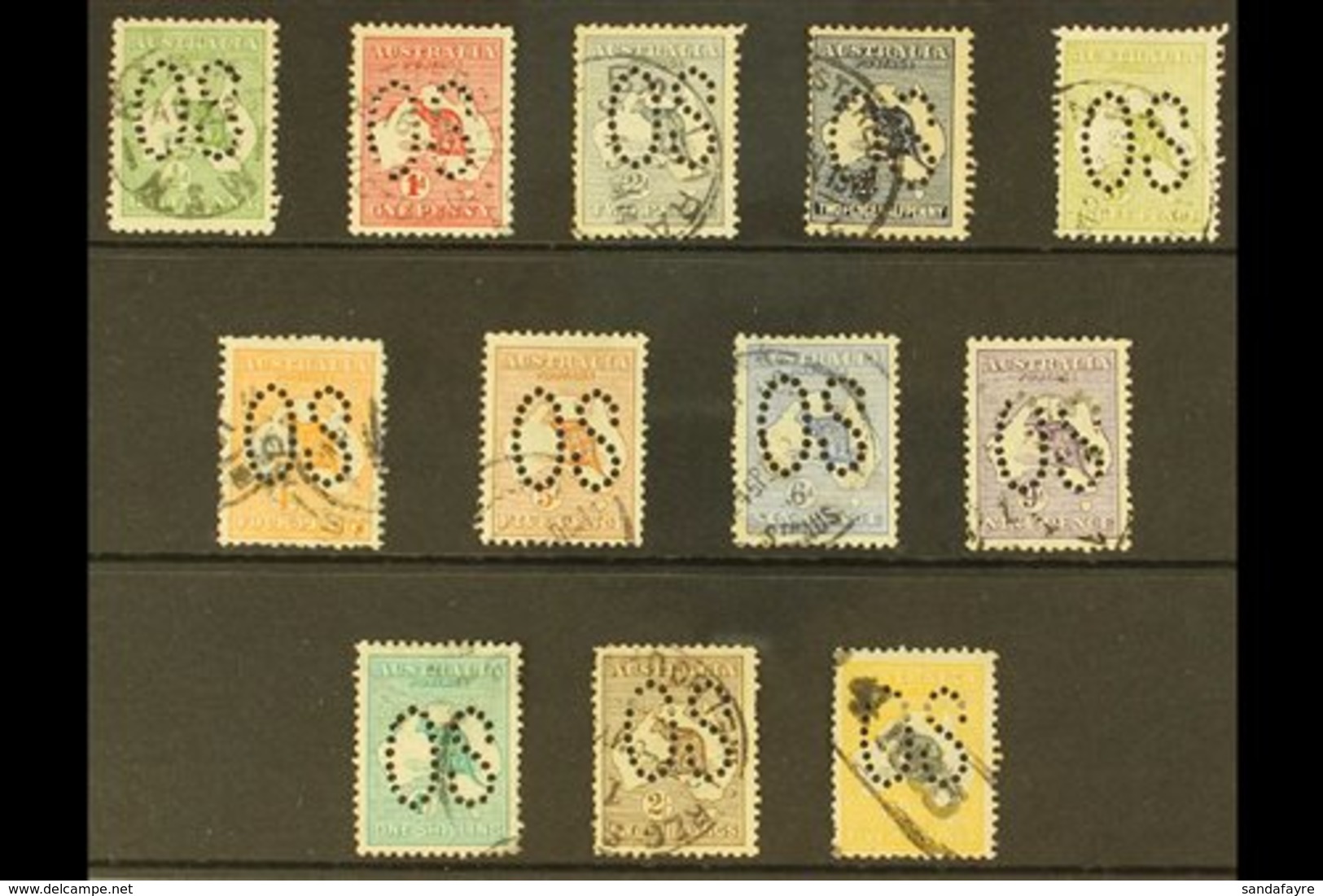 OFFICIALS 1913 Useful, Used Selection Of Kangaroo Stamps To 5s Grey And Yellow, Punctured Large "OS", Between SG O1 - O1 - Other & Unclassified