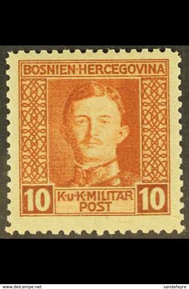 BOSNIA AND HERZEGOVINA 1917 10h Orange-brown Emperor Charles Perf 11½ (Michel 127 B, SG 419a), Fine Never Hinged Mint, V - Andere & Zonder Classificatie
