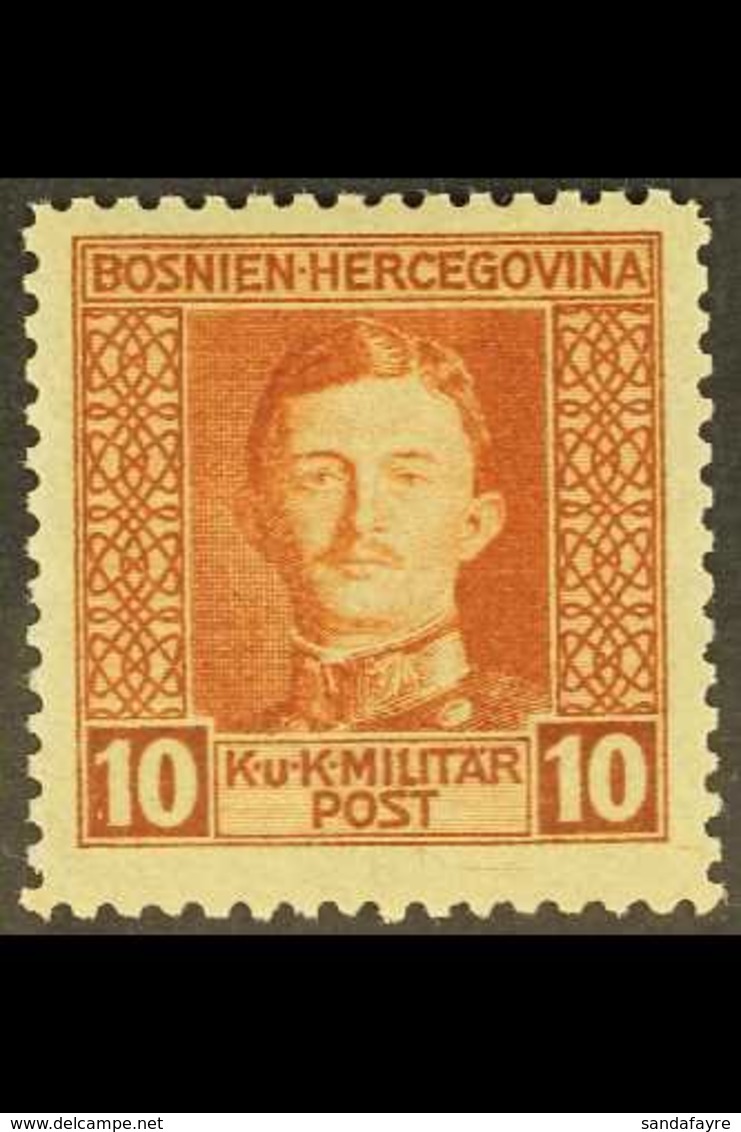 BOSNIA AND HERZEGOVINA 1917 10h Orange-brown Emperor Charles Perf 11½ (Michel 127 B, SG 419a), Fine Never Hinged Mint, V - Altri & Non Classificati